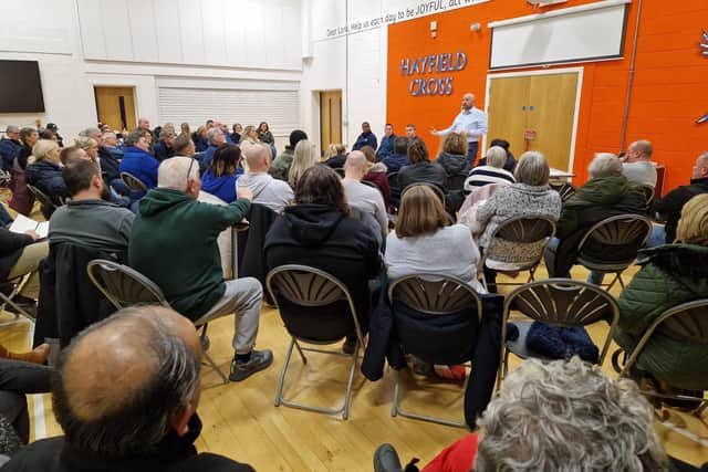 Chris Langdon, project director, Hanwood Park answers questions at the residents' meeting to discuss the increased service charge/National World