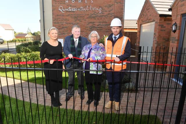 Cutting the ribbon at Steeple View Chase with Cllrs Pam Armstrong and Kevin Watts