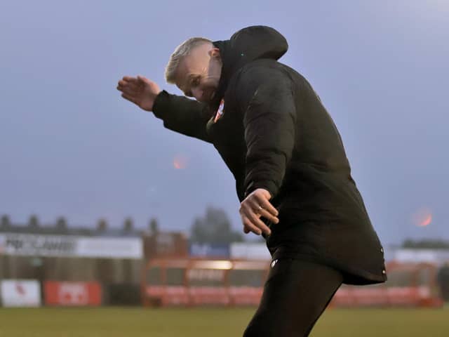 Richard Lavery celebrates Saturday's win over Barwell (Picture: Peter Short)