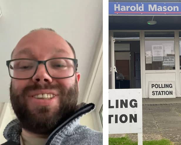 Gareth McNab is refusing to leave the Harold Mason Centre in Burton Latimer as part of a voter ID protest.