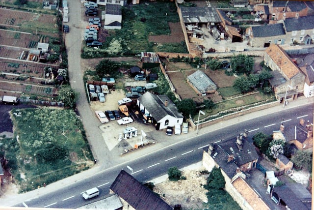 Burton Latimer, Prescott Motors, aerial photo showing the garage in the 1970s