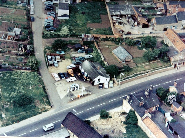 Burton Latimer, Prescott Motors, aerial photo showing the garage in the 1970s