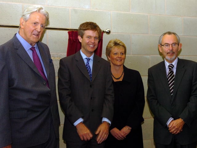 The 2009 opening of arts and media centre at Brooke Weston. From left: Hugh de Capell Brooke , George Weston, Trish Stringer and Peter Simpson