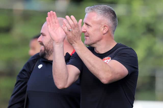 Richard Lavery celebrates Saturday's FA Cup win at St Ives (Picture: Peter Short)