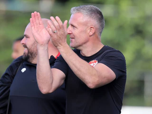 Richard Lavery celebrates Saturday's FA Cup win at St Ives (Picture: Peter Short)