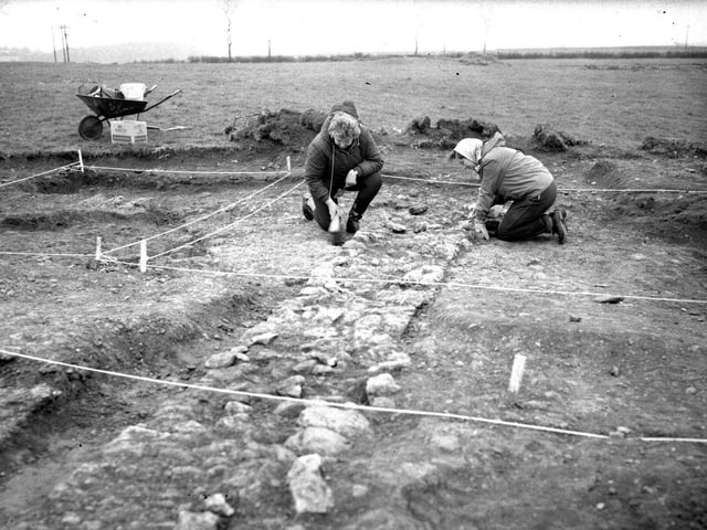 An archaeological dig at Harrowden, March 22, 1966