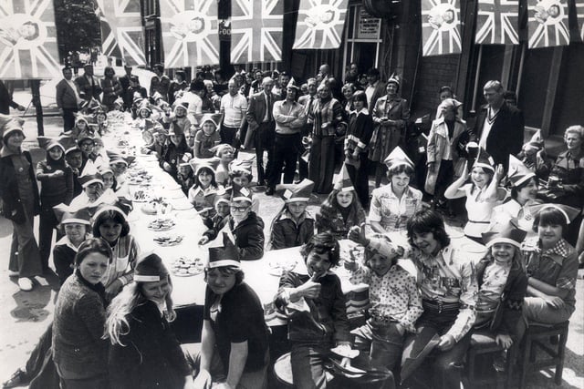 Children at a street party held on the Wicker, Sheffield for the Queen's Silver Jubilee June 7, 1977