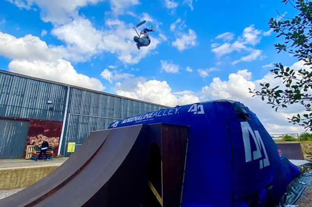Scooter pro Jayden Sharman on the new giant airbag landing at Adrenaline Alley