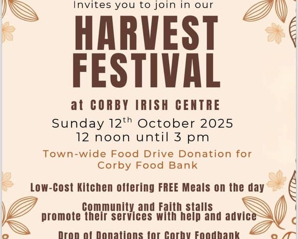 “Corby will host its first town-wide Harvest Festival at the Corby Irish Centre on Sunday 12th October, with donations going directly to Corby Food Bank.”