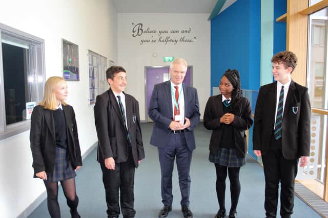 Headteacher at Ousedale with the student leadership team