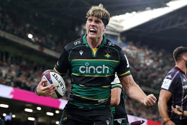 Alex Coles celebrates his try for Saints in the Investec Champions Cup final against Union Bordeaux-Begles in May