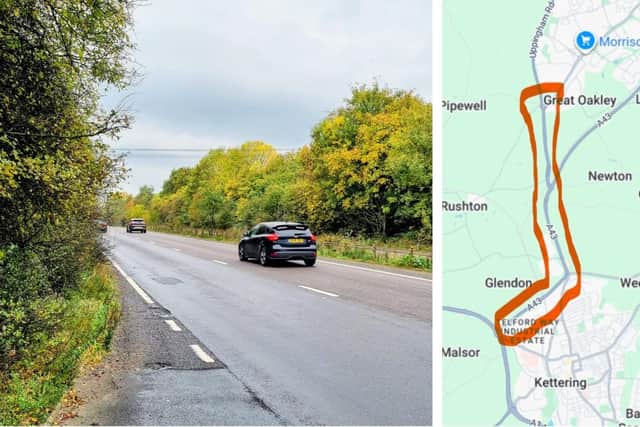 The scene of the fatal collision and the area of interest on the A43/National World/Northants Police