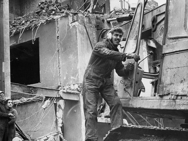 Demolition and building work on the Newborough centre, now the Newlands centre, in February 1975