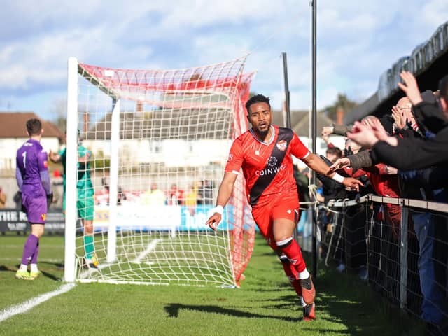 Adi Yussuf celebrates putting Kettering Town in front against Alvechurch (Picture: Peter Short)