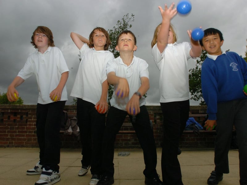 Whitefriars Primary school pupils try out boules during Bastille Day. Pictured from left: Josh Allen, 11, Kieran Thornburne, 11, Earle Horwood-Bannon, 11, Lena Callend, 11 and Dan Ta, 10