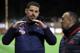 Liam McDonald chats to Kettering Town owner George Akhtar (Picture: Peter Short)