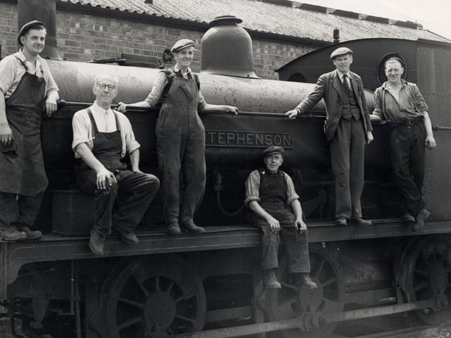 Railway workers at Irthlingborough station in 1958