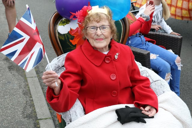 Elizabeth Lewis, 81, 'Queen' for the day at the street party in Linden Avenue, Kettering