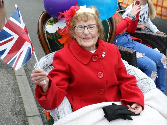 Elizabeth Lewis, 81, 'Queen' for the day at the street party in Linden Avenue, Kettering