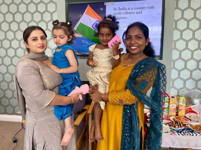 Sneha and Simran with their beautiful girls in traditional dress of India