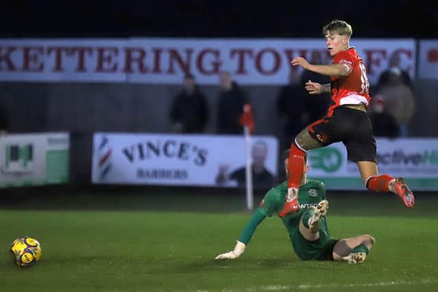 Eddie Panter tucks away his second goal against Royston (Picture: Peter Short)