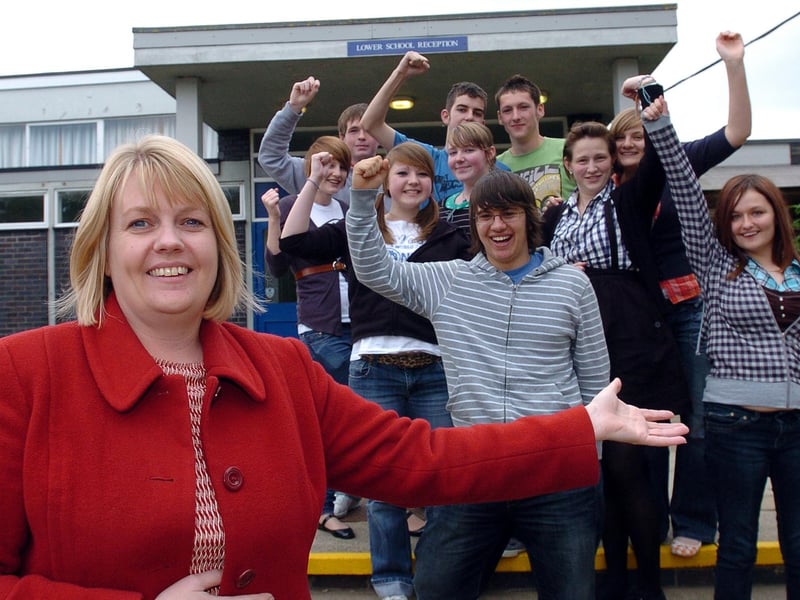 The day Corby Kingswood lower school was saved: Headteacher Kaye Sayles with jubilant sixth formers.