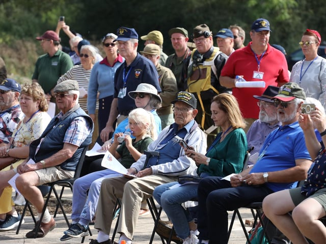 Grafton Underwood US airbase museum volunteers welcome returning veteran and families of base personnel