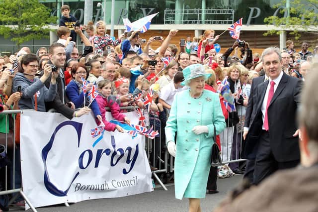 Her Majesty Elizabeth Queen II on walkabout outside Corby International Swimming Pool and Corby Cube on Wednesday, June 13, 2012