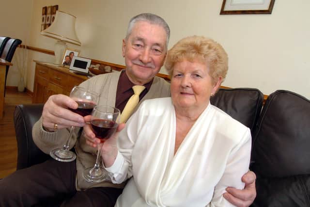 Bryn and Martha Morgan celebrating their golden wedding - they renewed their vows at a special service in the Church of Scotland in Corby  in 2010
