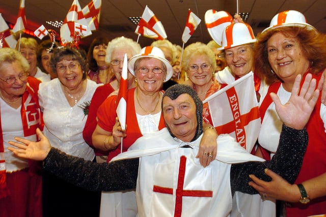 Corby Get Set Goers St George's Day: George (alias Brian Joiner) with members of the group  April 2008