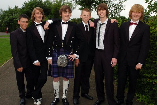 Higham Ferrers Specialist Arts College Prom: Jordan Paddison, in his kilt with friends. 2010