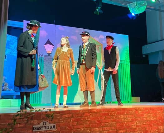 Mary Poppins, with Michael, Jane and Bert