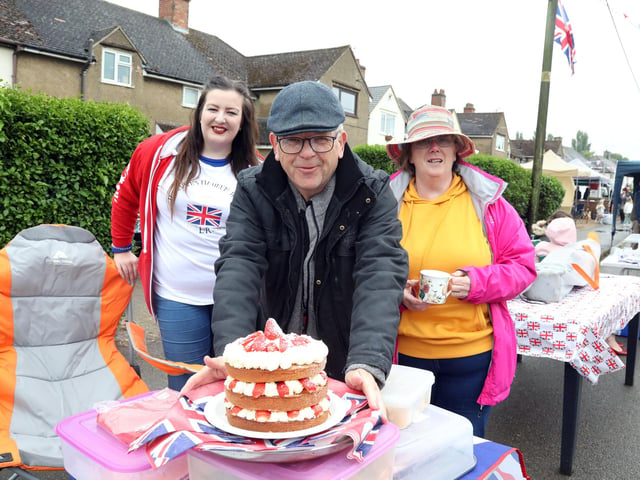 Gretton, Kirby Road, l-r Ami Chapman, Ray Newitt, Jackie Newitt with their celebration cake