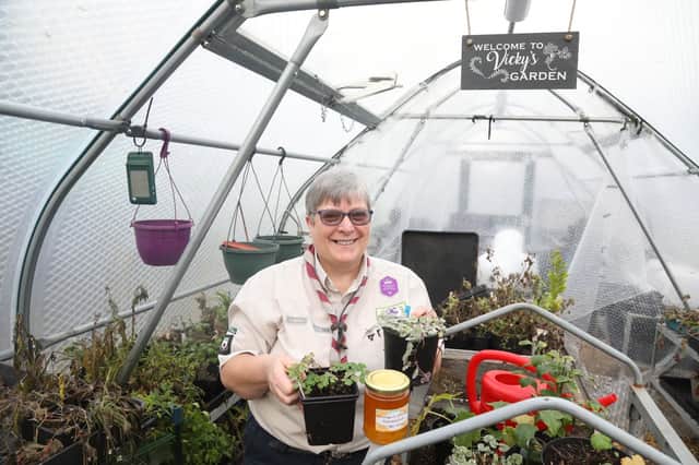 Vicky Geary in her greenhouse