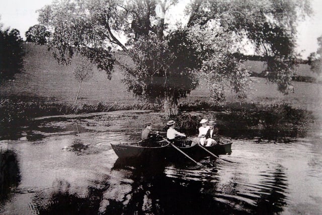 Wellingborough - the River Nene at The Embankment. 1893 the Sharman family boating on the river