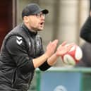 Jake Stone encourages his Wellingborough players during Saturday's 1-0 defeat to Coleshill Town at the Dog & Duck (Picture: Rib Wobb Photography)