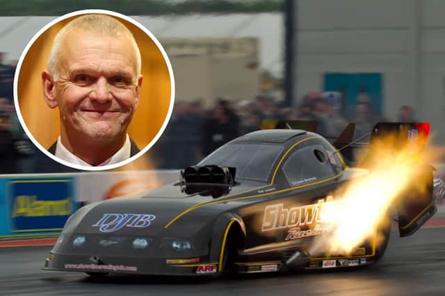 John Spuffard driving Showtime in 2013 and John Spuffard, inset
