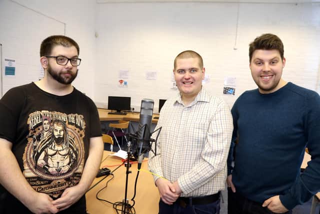 Picture the Difference podcast and radio play l-r Luke Flynn, Niall Conniff and Henry Harwood