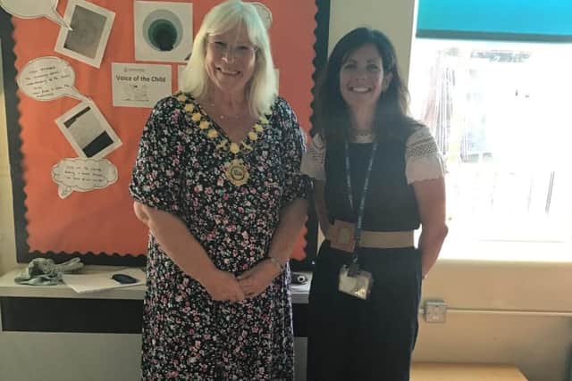 Executive Headteacher Lyndsey Lambert welcomes Cllr Lora Lawman; chairman of North Northants Council