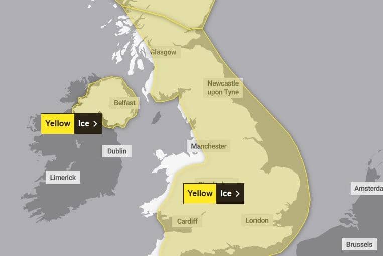 A yellow weather warning for ice has been issued and Northamptonshire is included.