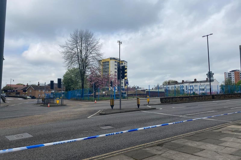 Police have a number of roads around the Spring Boroughs building site cordoned off.