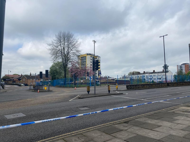 Police have a number of roads around the Spring Boroughs building site cordoned off.
