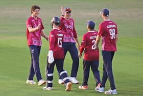 Calvin Harrison celebrates claiming his fifth wicket to wrap up the Steelbacks victory (Picture: Peter Short)