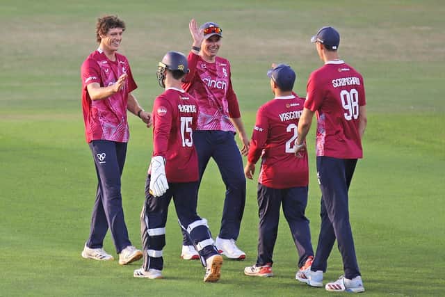 Calvin Harrison celebrates claiming his fifth wicket to wrap up the Steelbacks victory (Picture: Peter Short)