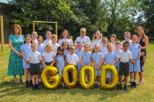 Pupils and staff at St Mary's School in Burton Latimer celebrate the 'Good' Ofsted