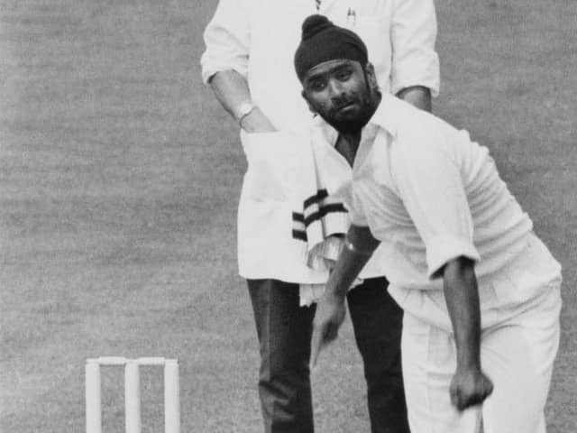Indian bowler Bishan Singh Bedi in action for his country in 1971 (Photo by Dennis Oulds/Central Press/Hulton Archive/Getty Images)
