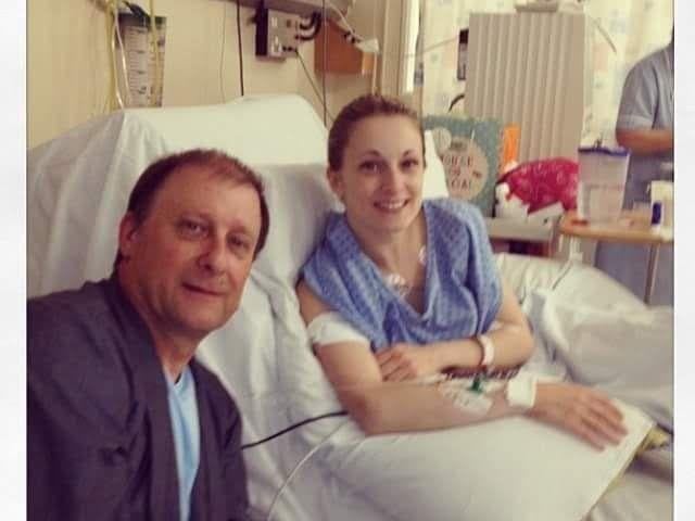 Kevin with Kathryn in Great Ormond Street Hospital before her transplant at Leicester General Hospital in 2013