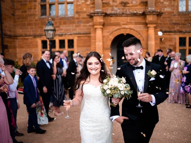 A happy couple at Delapré Abbey – photograph courtesy of Sky Photography