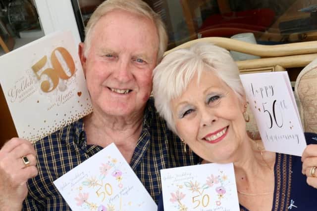l-r Stuart and Jenny Caulfield celebrate their 50th wedding anniversary on July 1, 2022
