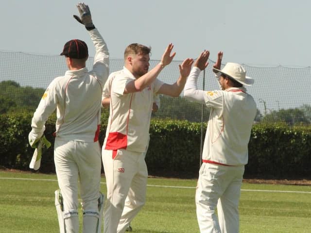 Brigstock celebrate a wicket during their 119-run win against Overstone Park in the NCL Premier Division. Pictures by Finbarr Carroll